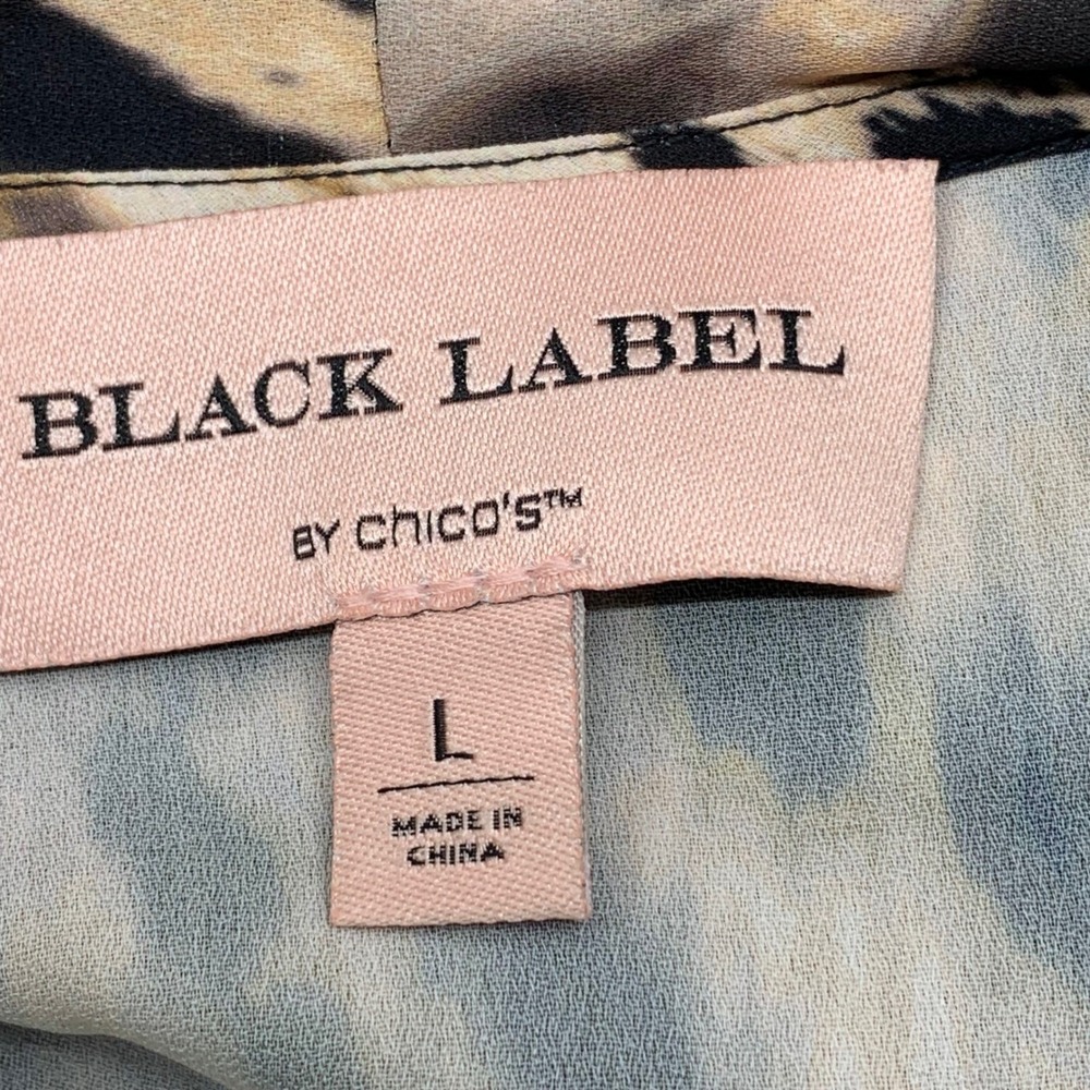 BLACK LABEL BY CHICOS Long Sleeve V-Neck Leopard Print Wrap Scarf‎ Blouse Size L - Picture 8 of 9